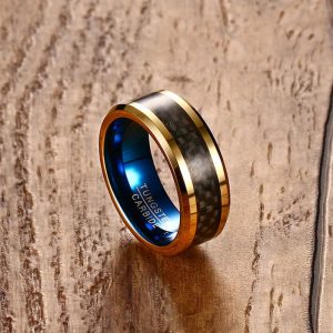 8mm Blue Tungsten Carbide Rings Men Jewelry Inlay Black Carbon Fiber