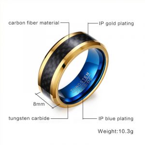 8mm Blue Tungsten Carbide Rings Men Jewelry Inlay Black Carbon Fiber