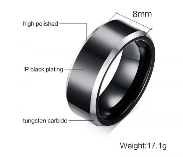 Black 8mm Real Tungsten Carbide Rings for Men