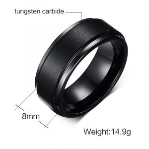 Black Pure 8MM Tungsten Carbide Matte Brushed Center Mens Wedding Rings