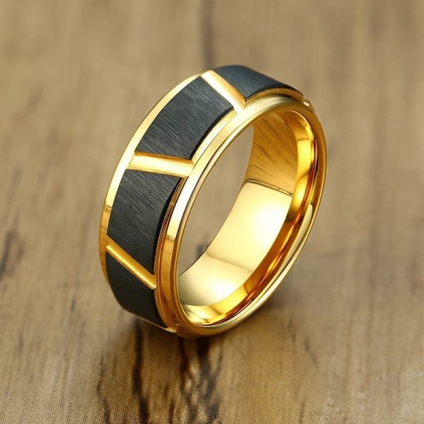 Cool Men Gold and Black Tone 8MM Tungsten Carbide Wedding Bands