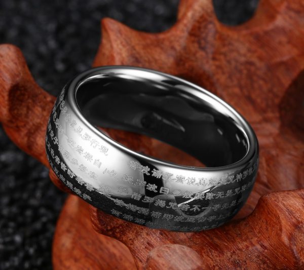 Engraved Chinese Buddhist Texts Tungsten Ring for Men Religions Lucky Jewelry