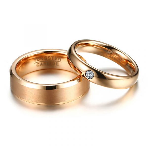 Pink Gold Wedding Bands Ring for Men Women PureTungsten Carbide Love Ring