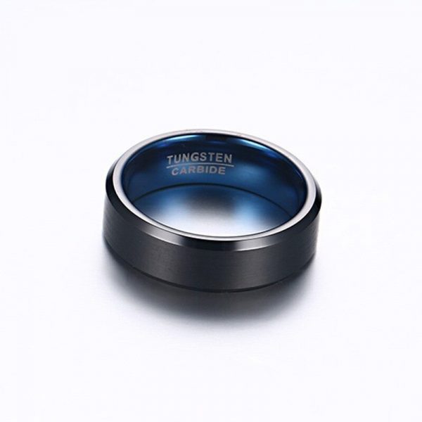 Classic 8mm Black Blue Tungsten Tail Rings for Men