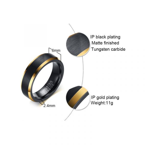 Tungsten Carbide Wedding Bands 6mm Black Matte Finished