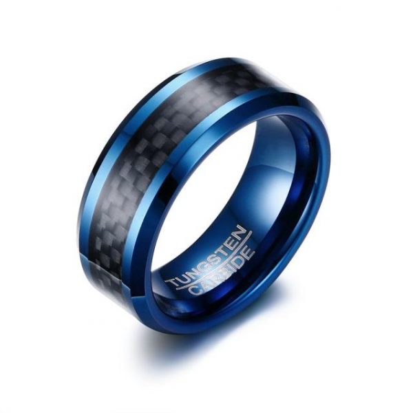 Tungsten Men Ring with Carbon Fiber 8mm Finger Ring Wedding Bands